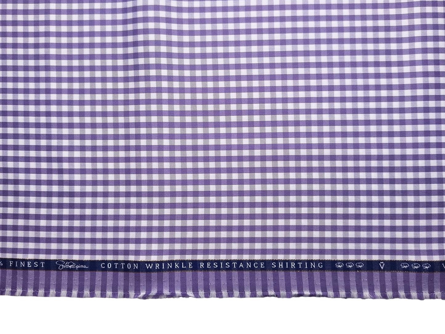 Vercelli Italy 2/100s Finest Supima Cotton Wrinkle Resistant Shirting Fabric (Violet , Checks)