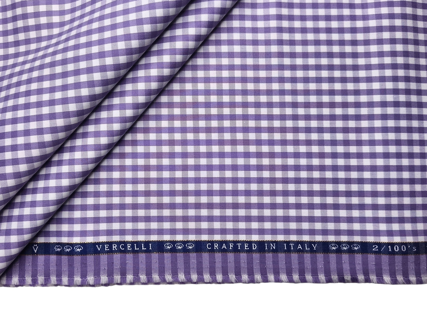 Vercelli Italy 2/100s Finest Supima Cotton Wrinkle Resistant Shirting Fabric (Violet , Checks)
