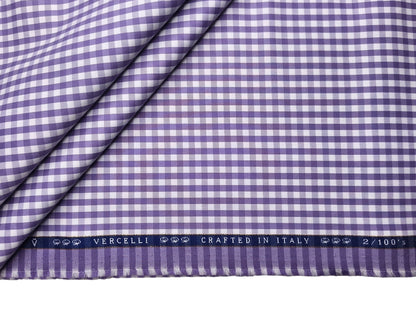 Vercelli Italy 2/100s Finest Supima Cotton Wrinkle Resistant Shirting Fabric (Violet , Checks)