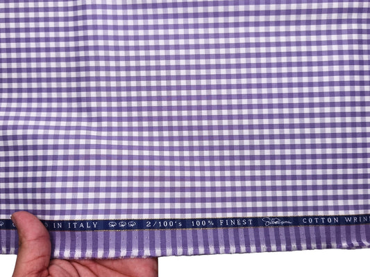 Vercelli Italy 2/100s Finest Supima Cotton Wrinkle Resistant Shirting Fabric (Violet , Checks)
