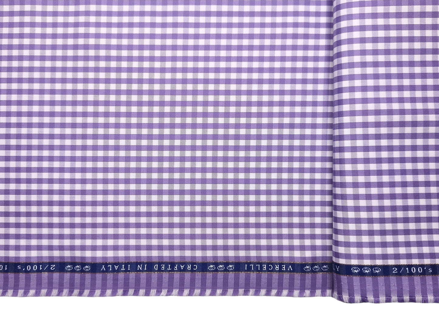 Vercelli Italy 2/100s Finest Supima Cotton Wrinkle Resistant Shirting Fabric (Violet , Checks)