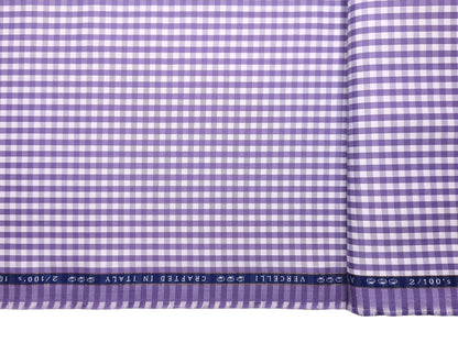 Vercelli Italy 2/100s Finest Supima Cotton Wrinkle Resistant Shirting Fabric (Violet , Checks)