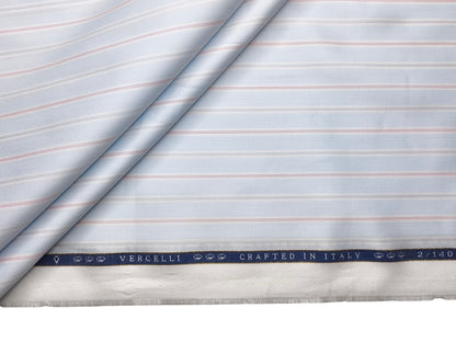 Vercelli Italy 2/140s Finest Supima Cotton Shirting Fabric (Blue, Multistripes)