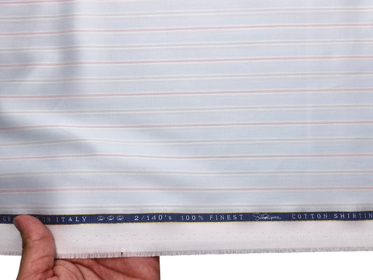 Vercelli Italy 2/140s Finest Supima Cotton Shirting Fabric (Blue, Multistripes)