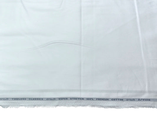 Arvind 100% Superfine Premium Cotton Lycra Shirting Fabric (White)