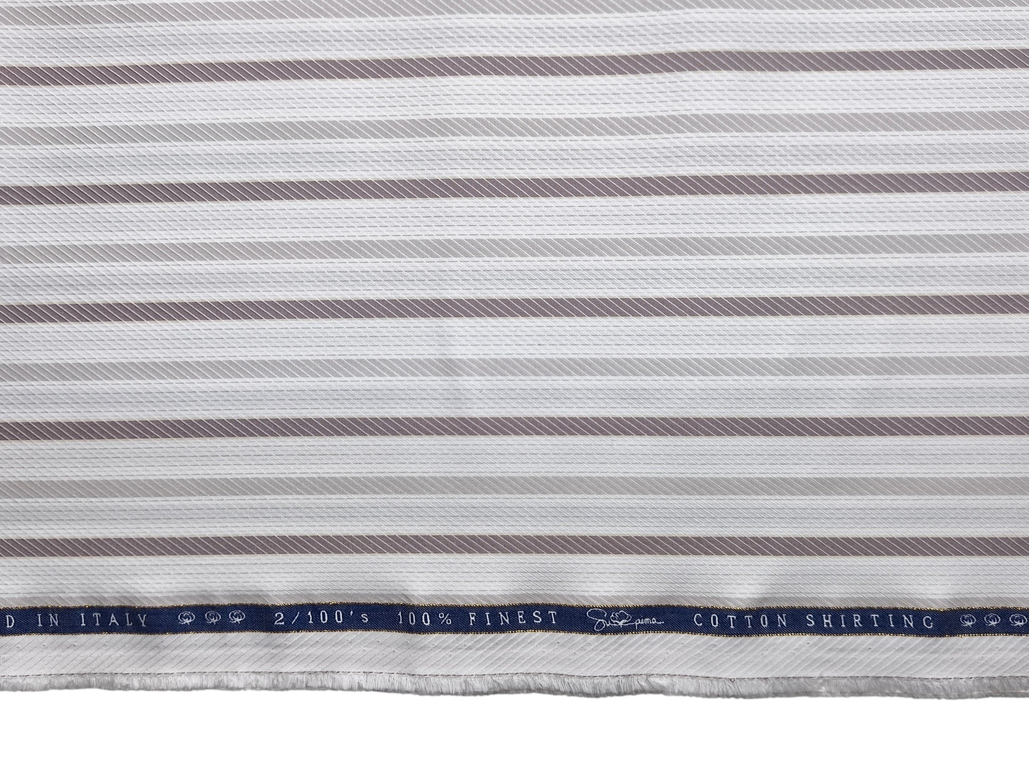 Vercelli Italy 2/100s Finest Supima Cotton Shirting Fabric (White & Brown, Stripes)