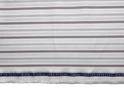 Vercelli Italy 2/100s Finest Supima Cotton Shirting Fabric (White & Brown, Stripes)