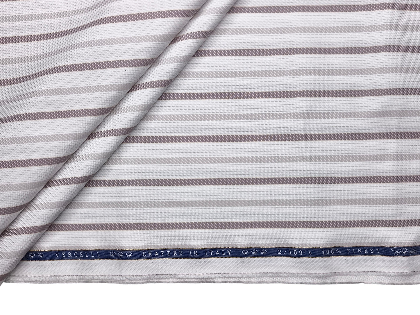 Vercelli Italy 2/100s Finest Supima Cotton Shirting Fabric (White & Brown, Stripes)
