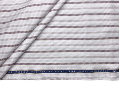 Vercelli Italy 2/100s Finest Supima Cotton Shirting Fabric (White & Brown, Stripes)