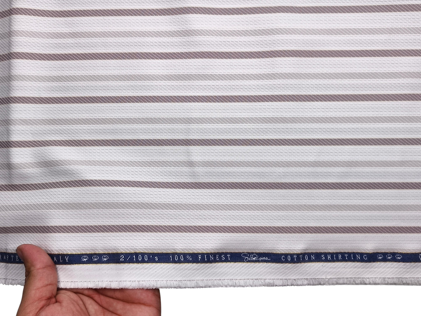 Vercelli Italy 2/100s Finest Supima Cotton Shirting Fabric (White & Brown, Stripes)