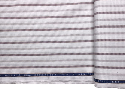Vercelli Italy 2/100s Finest Supima Cotton Shirting Fabric (White & Brown, Stripes)