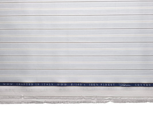 Vercelli Italy 2/140s Finest Supima Cotton Shirting Fabric (Light Blue & Brown, Multistripes)