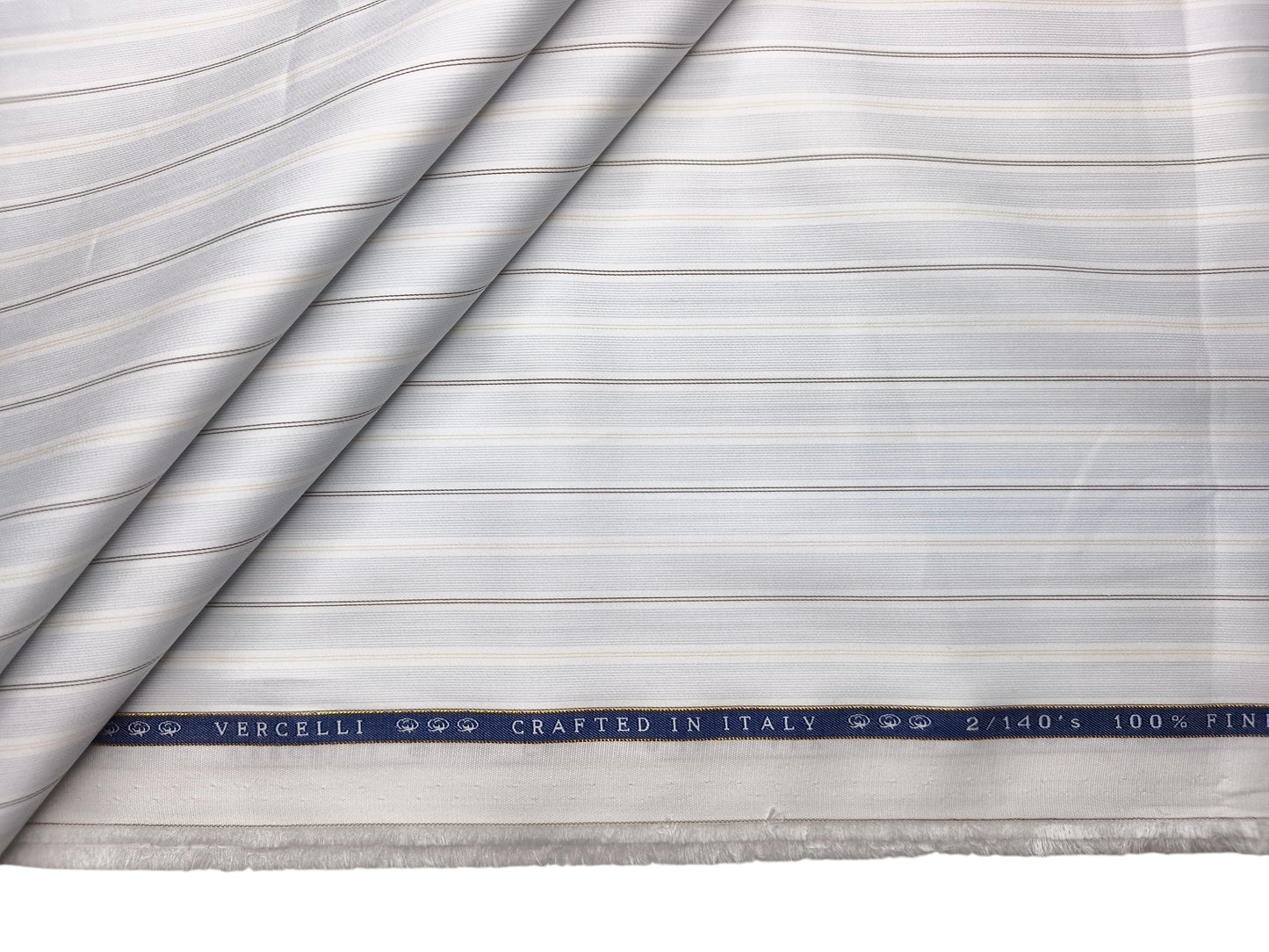 Vercelli Italy 2/140s Finest Supima Cotton Shirting Fabric (Light Blue & Brown, Multistripes)