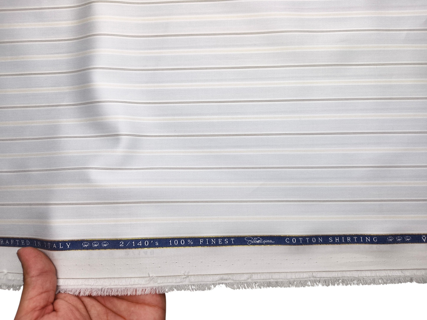 Vercelli Italy 2/140s Finest Supima Cotton Shirting Fabric (Light Blue & Brown, Multistripes)