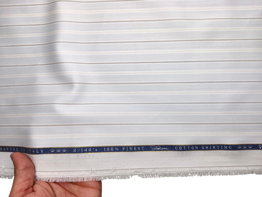 Vercelli Italy 2/140s Finest Supima Cotton Shirting Fabric (Light Blue & Brown, Multistripes)