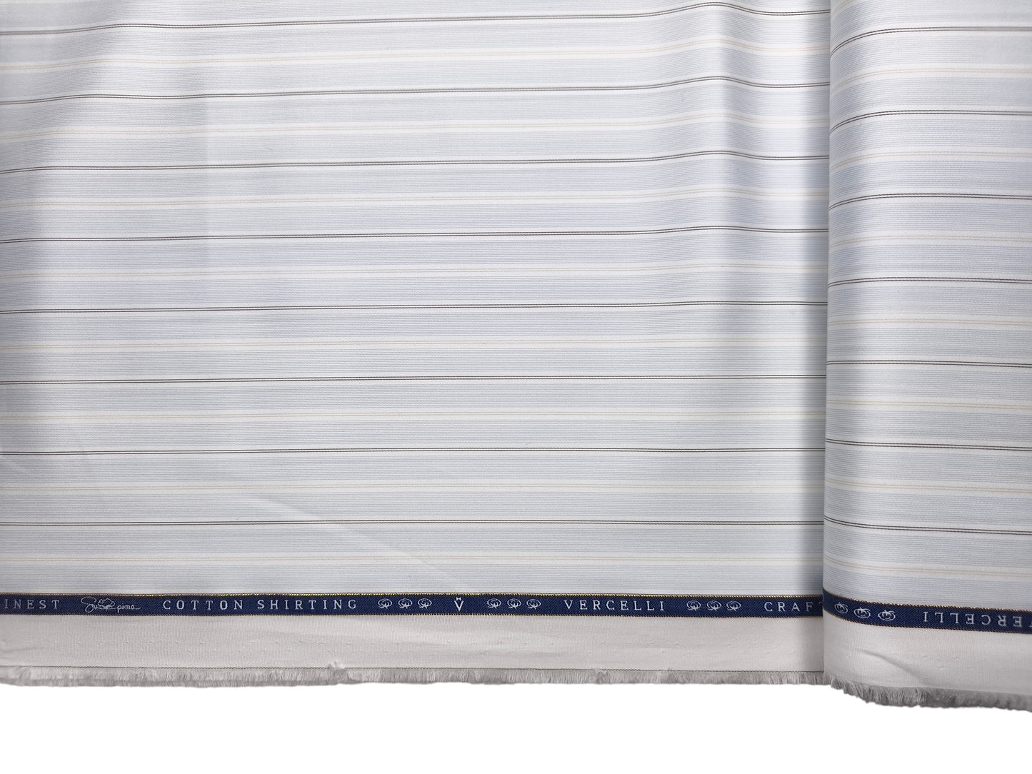 Vercelli Italy 2/140s Finest Supima Cotton Shirting Fabric (Light Blue & Brown, Multistripes)