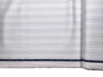 Vercelli Italy 2/140s Finest Supima Cotton Shirting Fabric (Light Blue & Brown, Multistripes)
