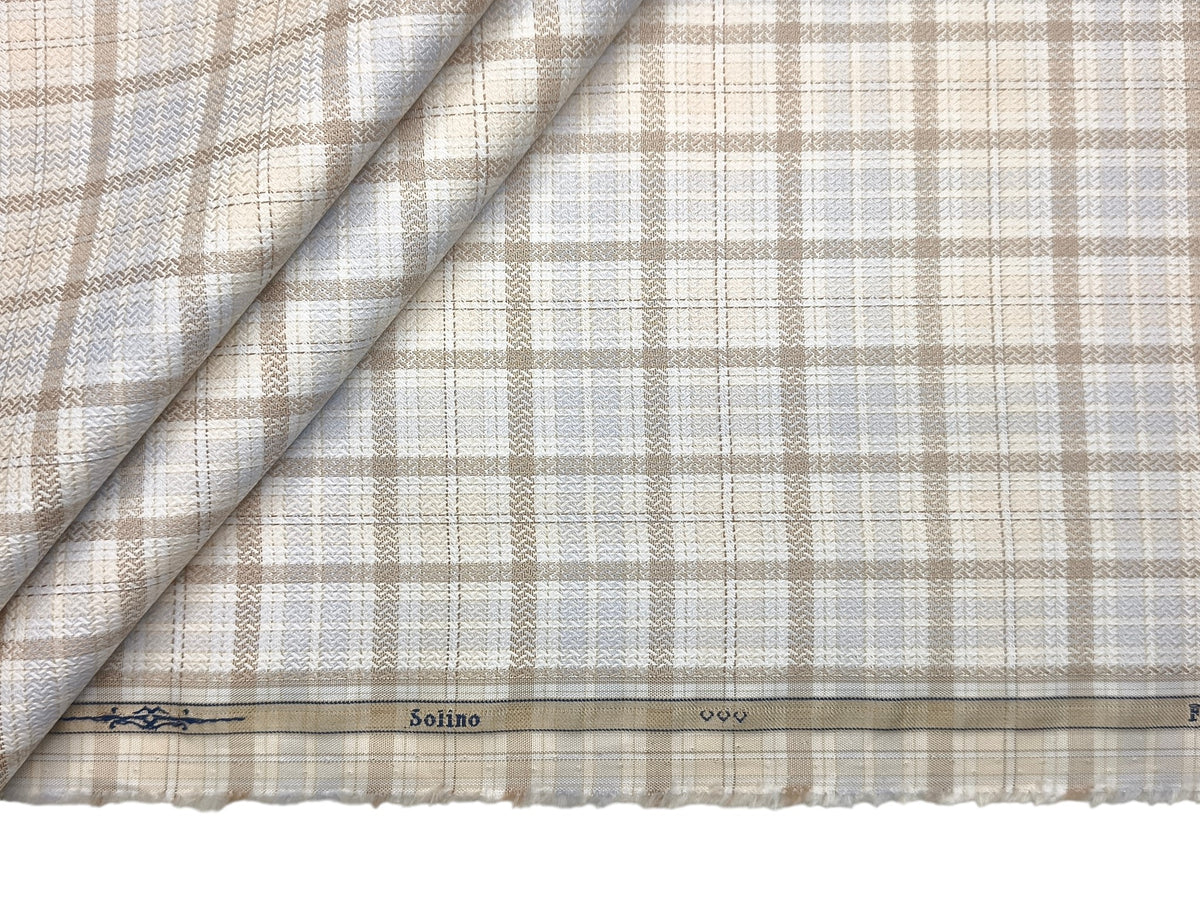 Solino 100% Premium Giza Cotton Shirting Fabric (Brown & Blue, Multichecks)