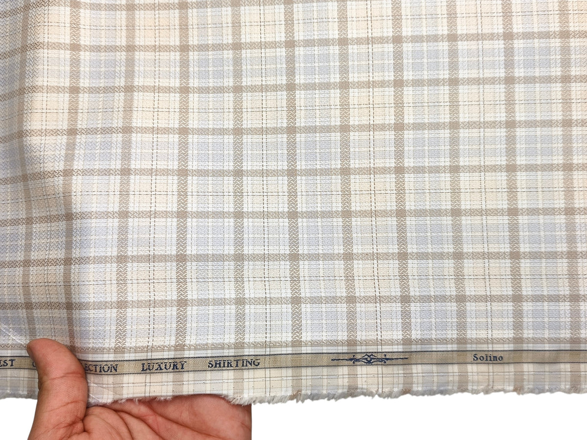 Solino 100% Premium Giza Cotton Shirting Fabric (Brown & Blue, Multichecks)