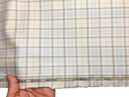 Solino 100% Premium Giza Cotton Shirting Fabric (Brown & Blue, Multichecks)