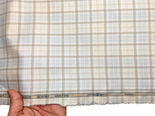 Solino 100% Premium Giza Cotton Shirting Fabric (Brown & Blue, Multichecks)