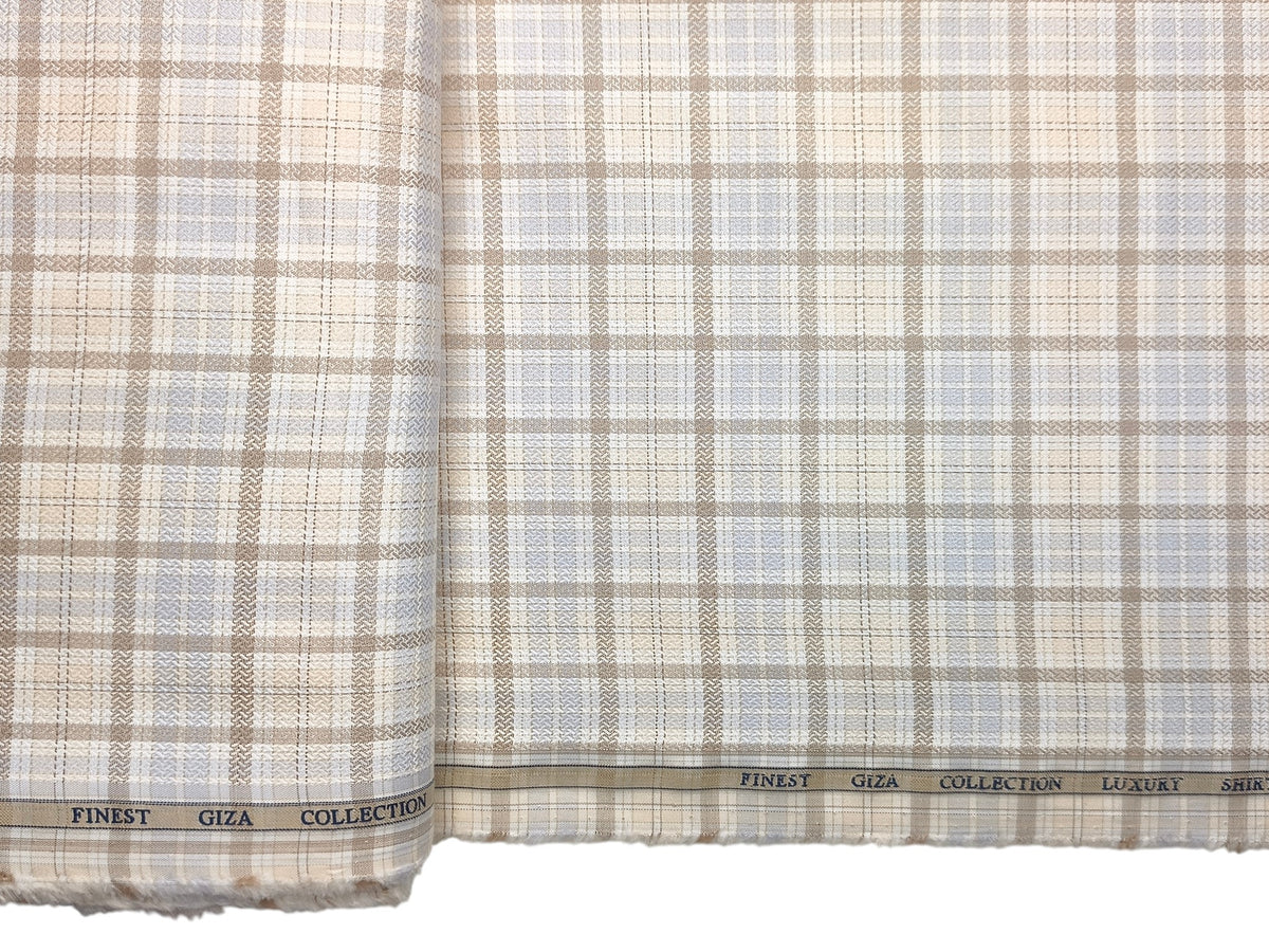 Solino 100% Premium Giza Cotton Shirting Fabric (Brown & Blue, Multichecks)