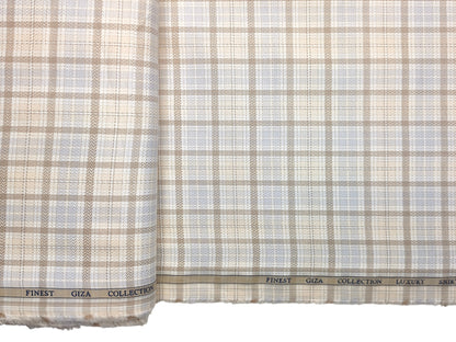 Solino 100% Premium Giza Cotton Shirting Fabric (Brown & Blue, Multichecks)