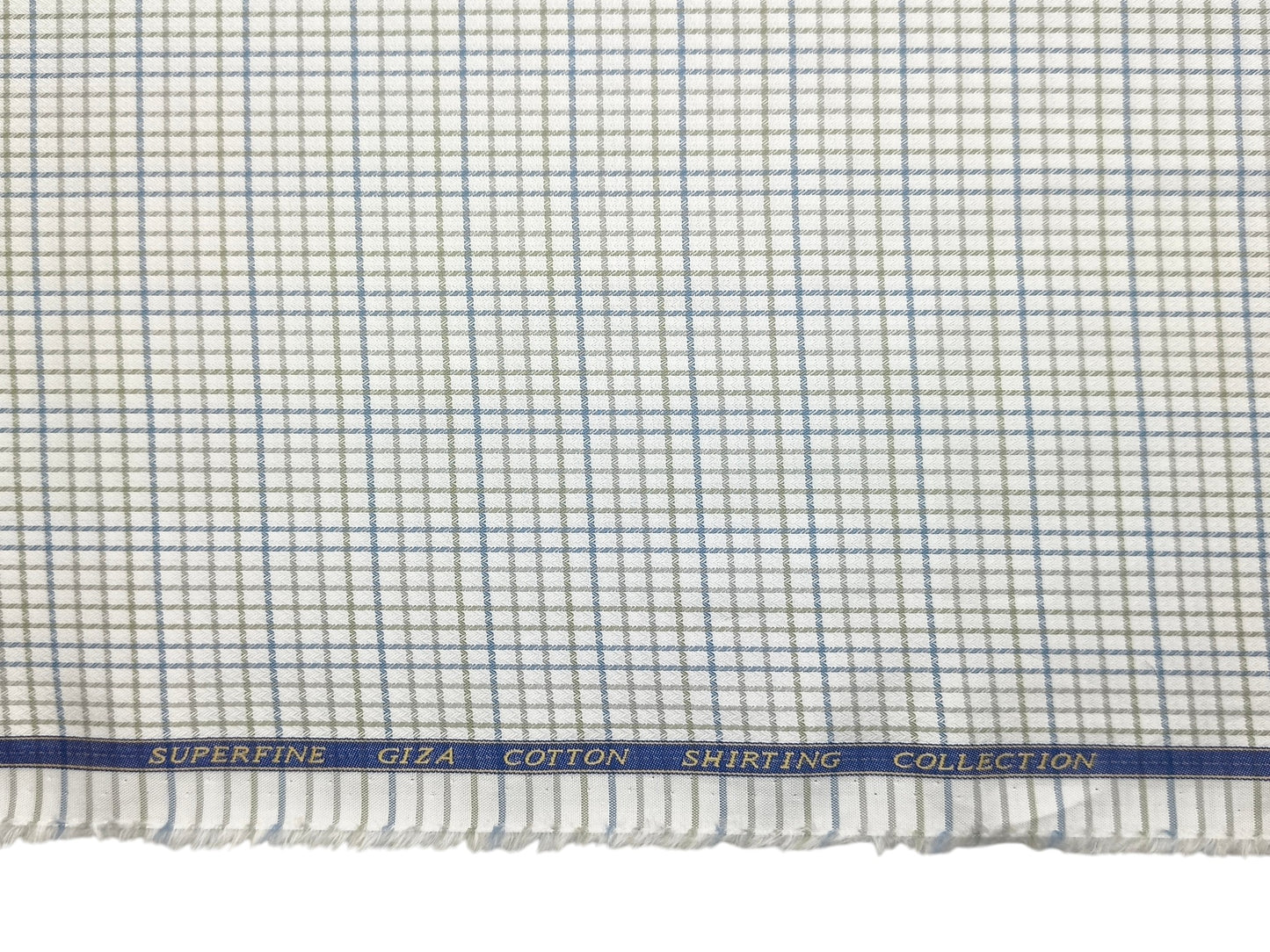 Solino 100% Premium Giza Cotton Shirting Fabric (White , Green & Blue, Checks)