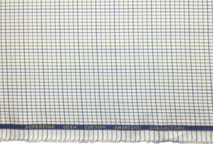 Solino 100% Premium Giza Cotton Shirting Fabric (White , Green & Blue, Checks)