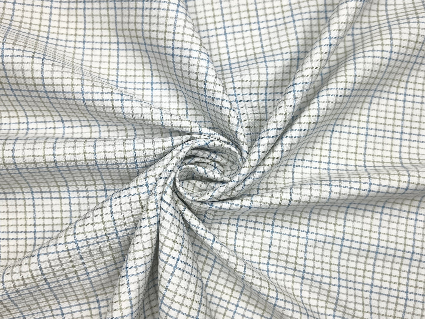 Solino 100% Premium Giza Cotton Shirting Fabric (White , Green & Blue, Checks)