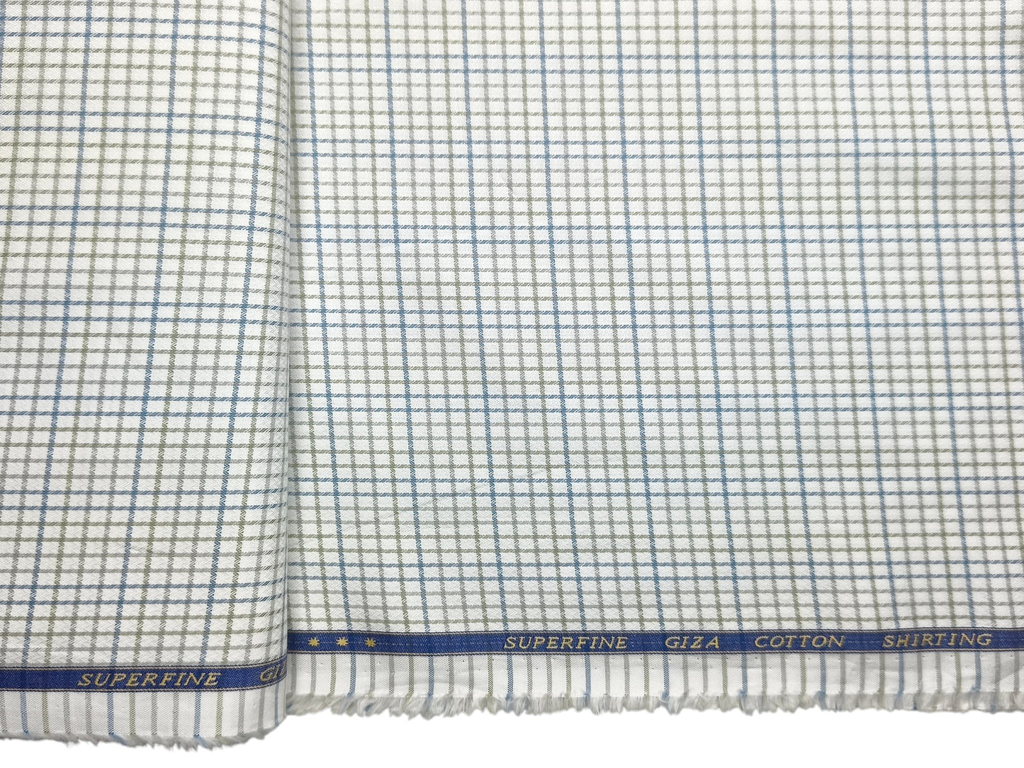 Solino 100% Premium Giza Cotton Shirting Fabric (White , Green & Blue, Checks)
