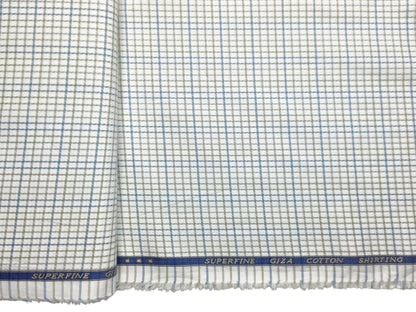 Solino 100% Premium Giza Cotton Shirting Fabric (White , Green & Blue, Checks)