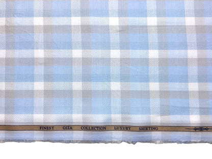 Solino 100% Premium Giza Cotton Shirting Fabric (Blue, Multichecks)