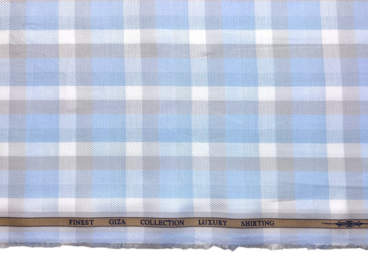 Solino 100% Premium Giza Cotton Shirting Fabric (Blue, Multichecks)