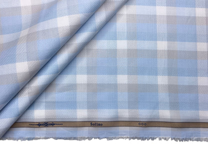 Solino 100% Premium Giza Cotton Shirting Fabric (Blue, Multichecks)