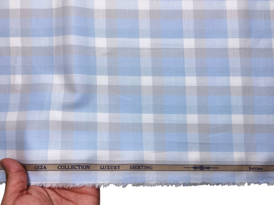 Solino 100% Premium Giza Cotton Shirting Fabric (Blue, Multichecks)