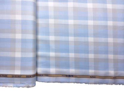 Solino 100% Premium Giza Cotton Shirting Fabric (Blue, Multichecks)