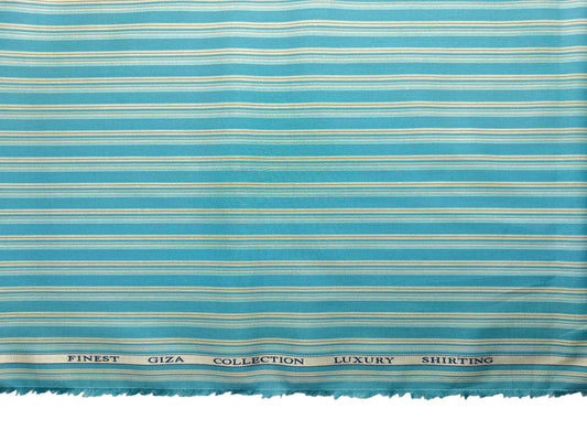 Solino 100% Premium Giza Cotton Shirting Fabric (Aqua Blue, Stripes)