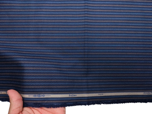Solino 100% Premium Giza Cotton Shirting Fabric (Navy Blue, Multistripes)