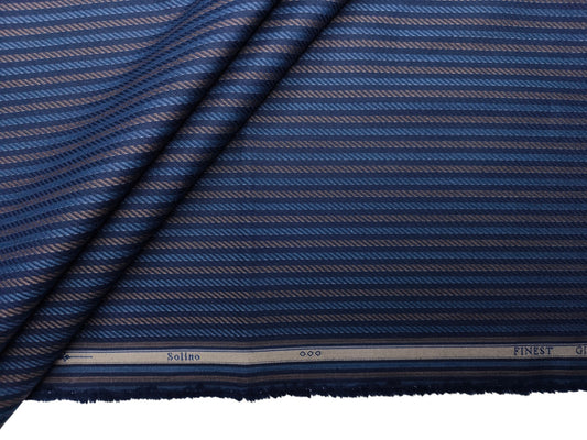 Solino 100% Premium Giza Cotton Shirting Fabric (Navy Blue, Multistripes)