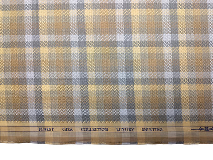 Solino 100% Premium Giza Cotton Shirting Fabric (Grey , Brown & Golden, Multichecks)