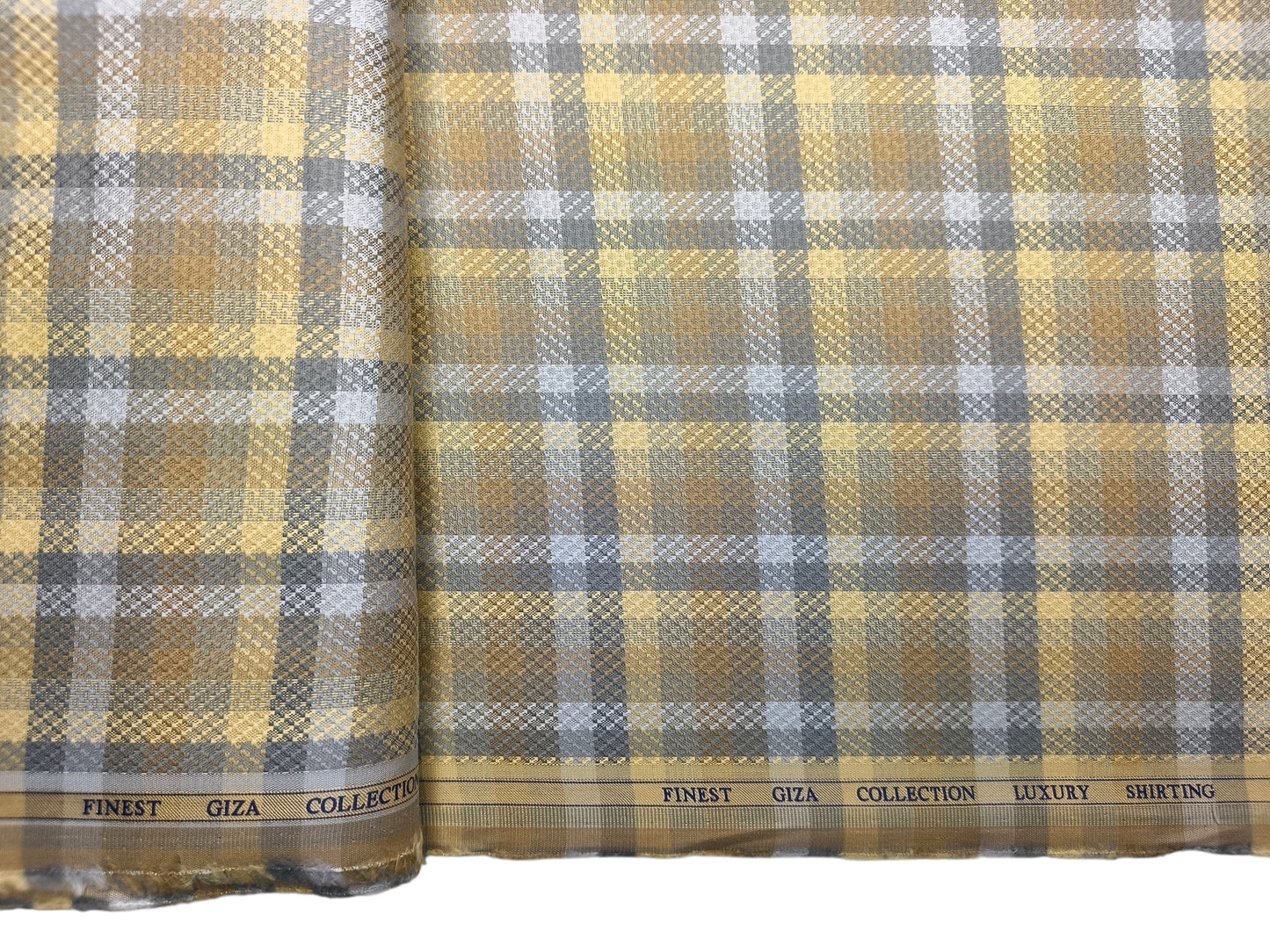 Solino 100% Premium Giza Cotton Shirting Fabric (Grey , Brown & Golden, Multichecks)