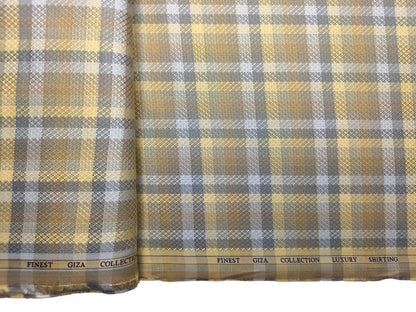 Solino 100% Premium Giza Cotton Shirting Fabric (Grey , Brown & Golden, Multichecks)