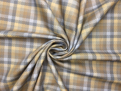 Solino 100% Premium Giza Cotton Shirting Fabric (Grey , Brown & Golden, Multichecks)