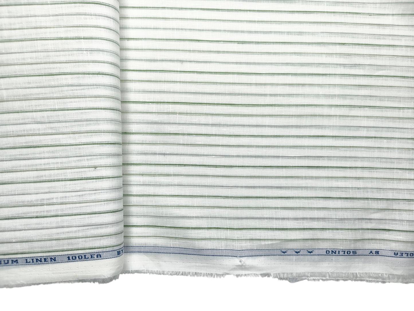 Solino 100% Pure Linen Premium 100 LEA Shirting Fabric (White , Green & Grey, Stripes)
