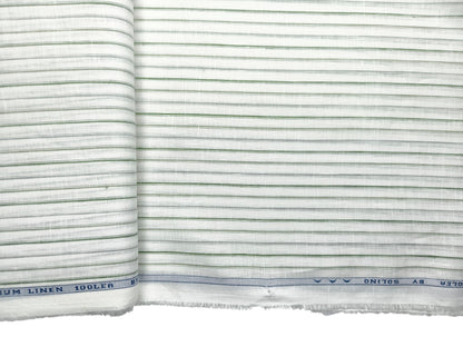 Solino 100% Pure Linen Premium 100 LEA Shirting Fabric (White , Green & Grey, Stripes)