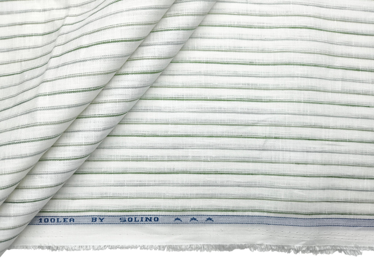 Solino 100% Pure Linen Premium 100 LEA Shirting Fabric (White , Green & Grey, Stripes)