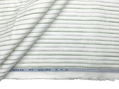 Solino 100% Pure Linen Premium 100 LEA Shirting Fabric (White , Green & Grey, Stripes)