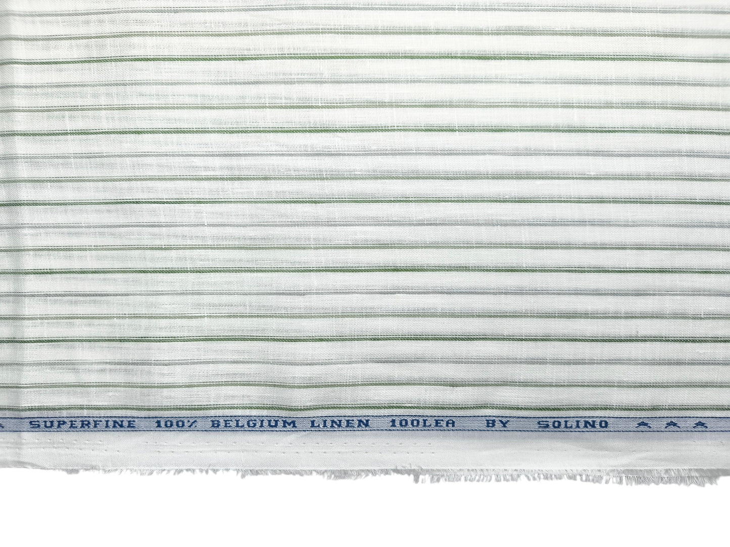 Solino 100% Pure Linen Premium 100 LEA Shirting Fabric (White , Green & Grey, Stripes)