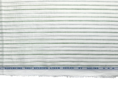 Solino 100% Pure Linen Premium 100 LEA Shirting Fabric (White , Green & Grey, Stripes)